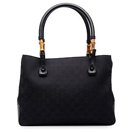 Gucci Black GG Canvas Bamboo Tote Black