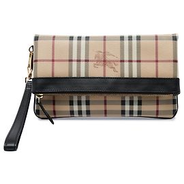 Burberry Beige Haymarket Check Coated Canvas Adeline Fold over Clutch Beige