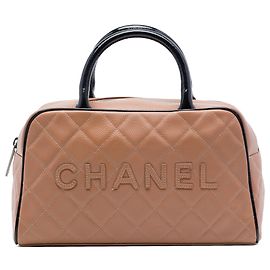 Chanel Brown Quilted Caviar Bowler Handbag Brown