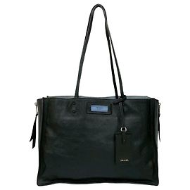 Prada Etiquette Shopper aus schwarzem Glacé-Kalbsleder Schwarz