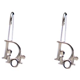 Orecchini a goccia Dior con logo placcato in palladio argento Argento
