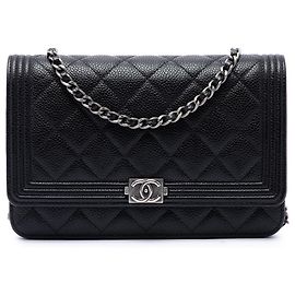Chanel Black Quilted Caviar Boy Wallet on Chain Noir