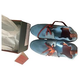 Loro Piana Sapatilhas em pele e têxtil azul Marrom Azul