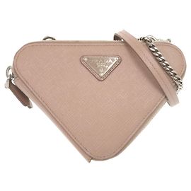 Mini bolso de hombro Prada de piel Saffiano con logotipo triangular Beige
