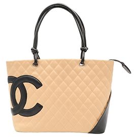 Borsa a spalla Tote Chanel Cambon Line Coco Mark Large Nero Beige