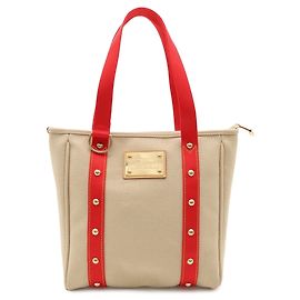 Saco Tote Louis Vuitton Antigua Cabas MM Vermelho Bege