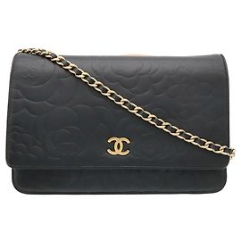 Borsa a tracolla con catena CHANEL Camellia Coco Mark Wallet Nero