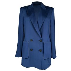 Roland Mouret Double-Breasted Blazer with Pockets in Navy Blue Silk Blue Navy blue