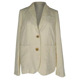 Brunello Cucinelli Single-Breasted Blazer with Pockets in White Linen White Cream