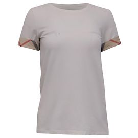 Camiseta Burberry Check Cuff de algodón blanco Blanco Crudo