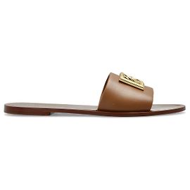 Dolce & Gabbana Chinelos de couro com aplique em forma de logótipo Marrom