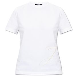 Jacquemus Baumwoll T-Shirt mit gesticktem J Monogramm Weiß Weiß