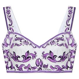 Dolce & Gabbana Top curto com estampado "Majolica" Roxo