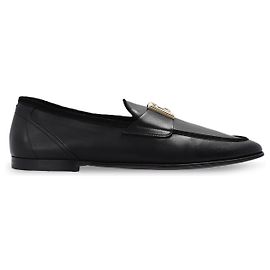 Dolce & Gabbana Black Leather Loafers with Gold Logo Black