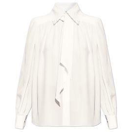 Camisa Chloé de seda con cuello calado bordado Blanco Crudo