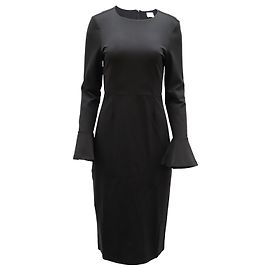 iris & ink, Helga jersey dress with fluted sleeve; black Black