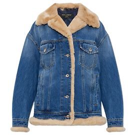 Dolce & Gabbana Denim jacket finished with rabbit fur Blue