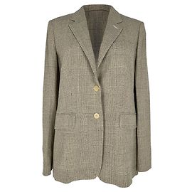 Max Mara Plaid Single-Breasted Blazer Beige Wool Beige