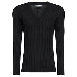 Dolce & Gabbana Schwarzer Wollpullover mit V-Ausschnitt Schwarz