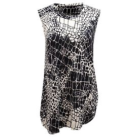 Vince Croc Print Sleeveless Top in Black and White Viscose Black