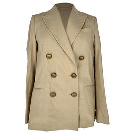 Brunello Cucinelli Double-Breasted Blazer in Beige Linen Beige
