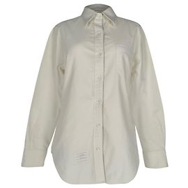 Camisa de botones Thom Browne en algodón blanco Blanco Crudo