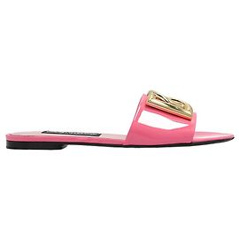 Dolce & Gabbana Pink Leather Logo Slides Pink