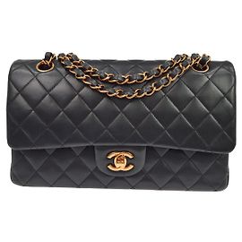 Chanel Classic Timeless Double Flap Quilted Lambskin Medium Nero