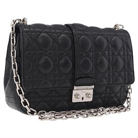 Christian Dior Canage Chain Shoulder Bag Leather Black Silver Autre