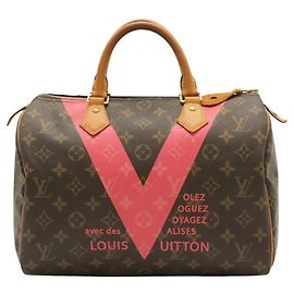 Sac à main Louis Vuitton Monogram V Speedy 30 Marron Rose