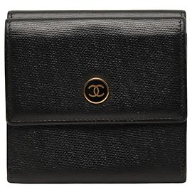 Cartera larga de cuero bi-fold Chanel CC Button Negro