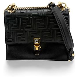 Fendi Kan I Zucca Embossed Leather Medium Black