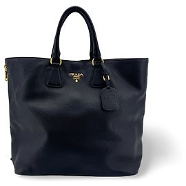 Prada Side Zip Convertible Vitello Daino Large Noir