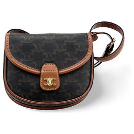 Céline Celine Besace Flap Triomphe Coated Canvas Mini Nero