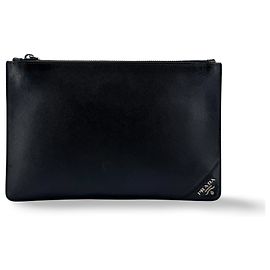 Prada Wristlet Zip Clutch Vitello Daino Medium Black