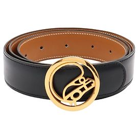 Hermès Cinturón de piel reversible Hermes Negro Marrón claro