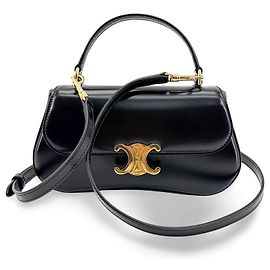 Céline Celine Lola Triomphe Top Handle Leather Teen Nero
