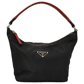 Prada Zip Hobo Tasche aus Nylon & Lackleder Schwarz