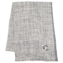 Estola de cachemira y seda Chanel Castaño Blanco