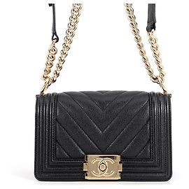 Chanel Boy Small Chevron V-Stitch Handbag Black