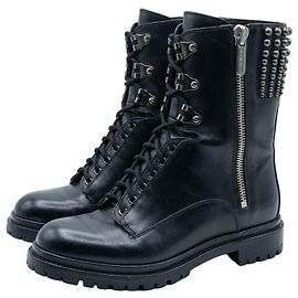 Sergio Rossi Schwarze Leder-Nietenstiefeletten Schwarz