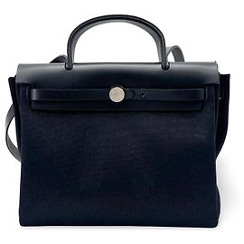 Hermès Hermes Herbag Zip Leather and Toile 31 Noir