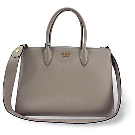 Prada Side Pleat Saffiano Leather Large Brown