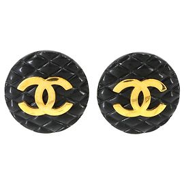 Boucles d'oreilles Chanel Matelasse Coco Mark Noir Doré