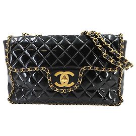 Chanel Matelasse 34 Chain Shoulder Handbag Black