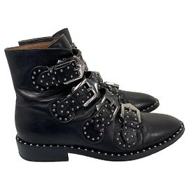 Givenchy Studded Buckle Leather Ankle Boots Black Black