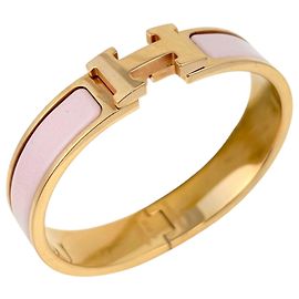 Hermès Bracelete Hermes Clic H Rosa Dourado