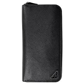 Prada Black Leather Long Wallet Black