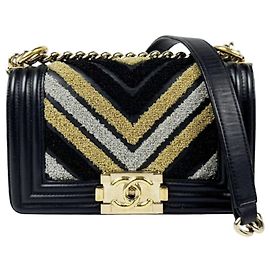 Borsa a tracolla Chanel Boy Nero Argento D'oro