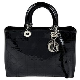 Sac à main Christian Dior Lady Large en cuir verni noir Noir